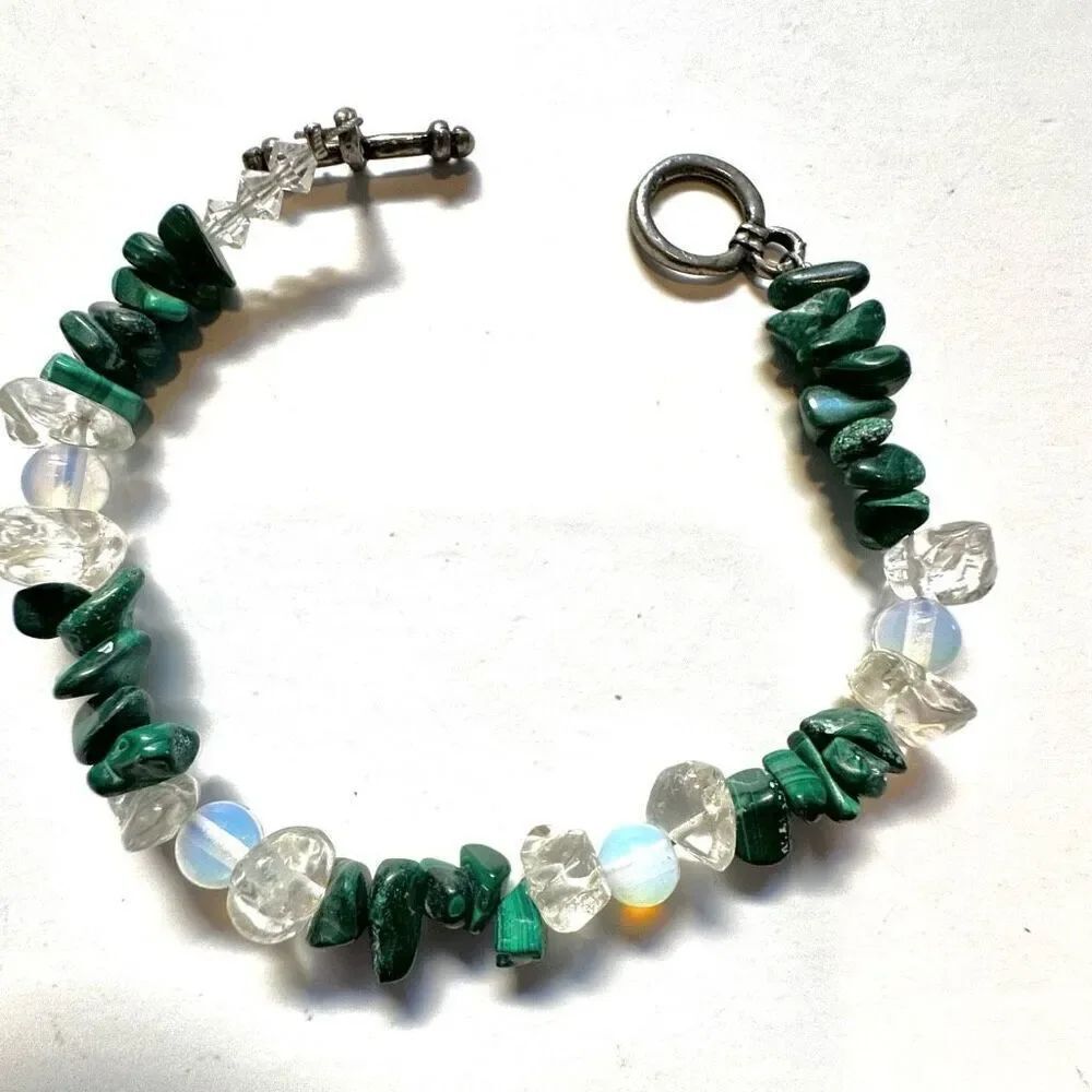 Malachite quartz and opalite beaded bracelet
